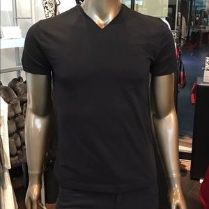 Black Versace Embroidered V-Neck T-Shirt